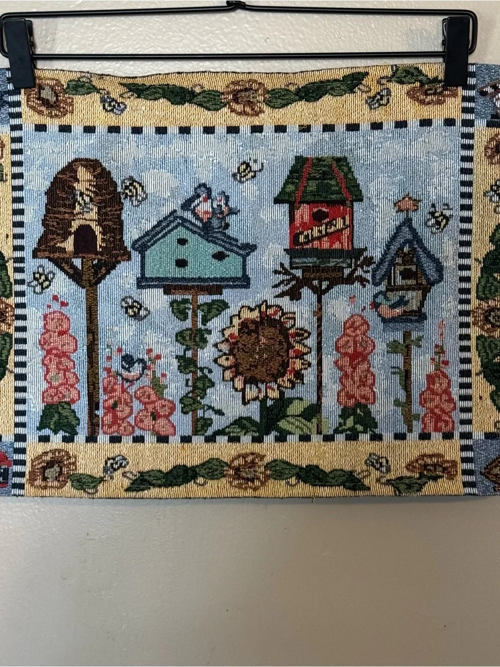 Embroidered Birdhouse Tapestry Placemat Pair SpringCore Farmhouse Kitchen Decor